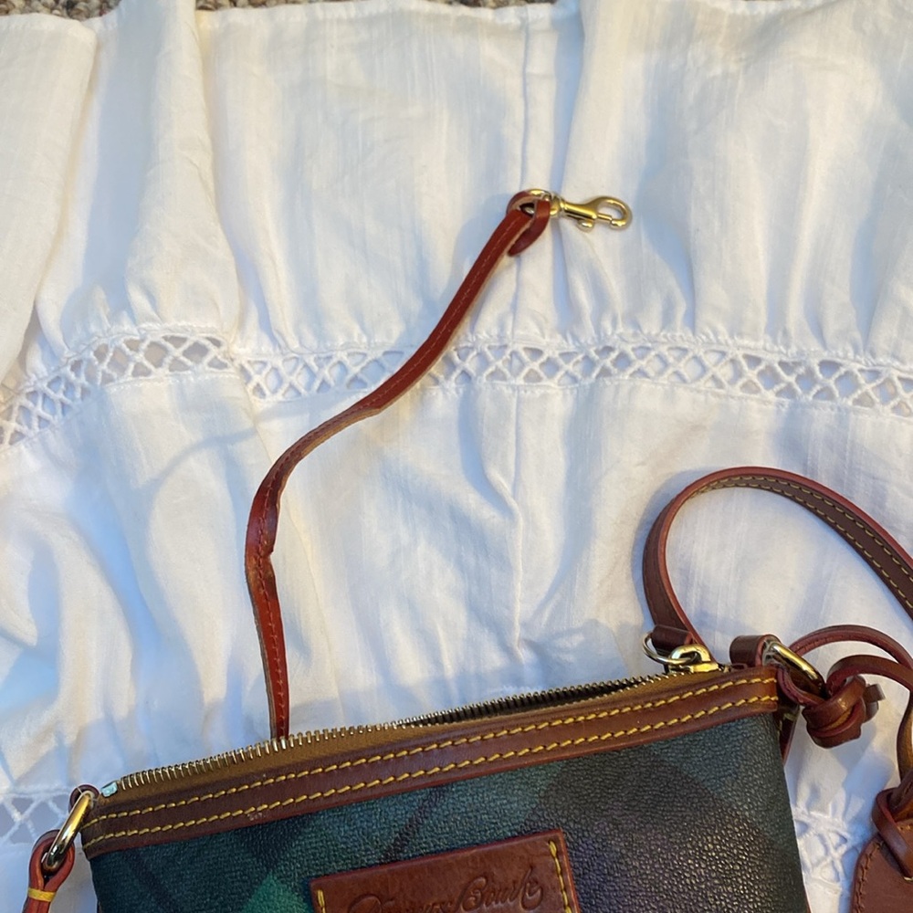 Dooney & Bourke Green Plaid Crossbody with Brown Leather Trim - Picture 9 of 12
